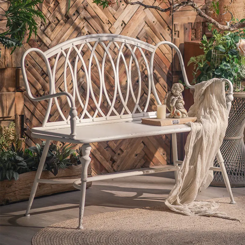 Garden Bench Metal - French vintage distressed courtyard chair outdoor