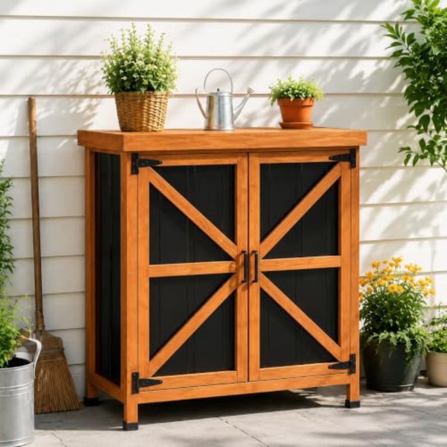Garden Bench Metal - Outdoor Storage Cabinet, 31.5