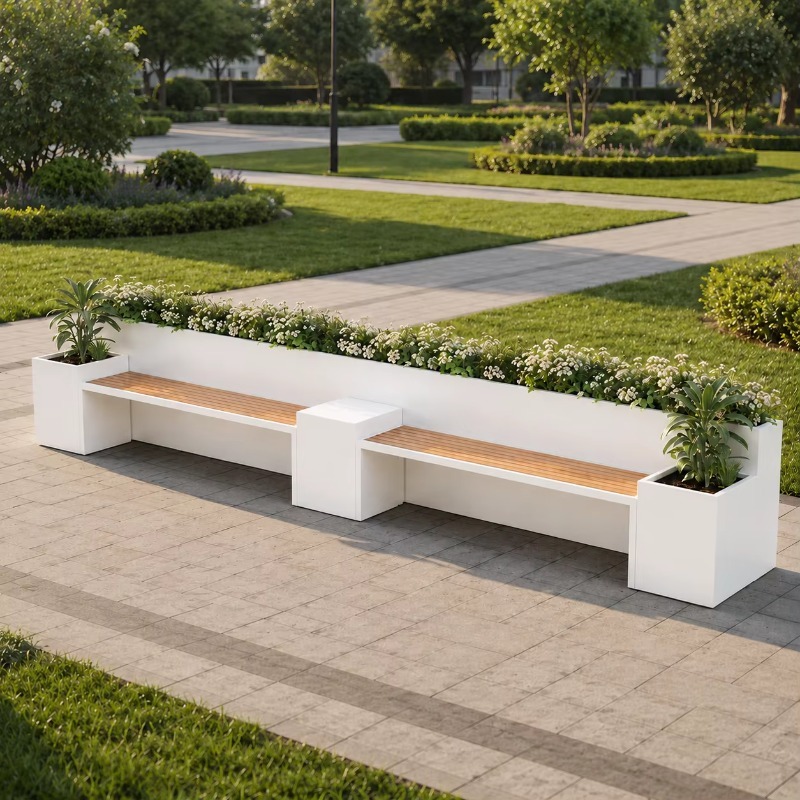Garden Bench Metal - Integrated Flower Box Park Bench with