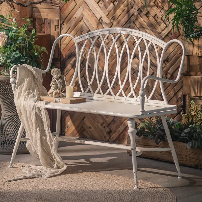 French vintage distressed cour - Garden Bench Metal 评论和价格
