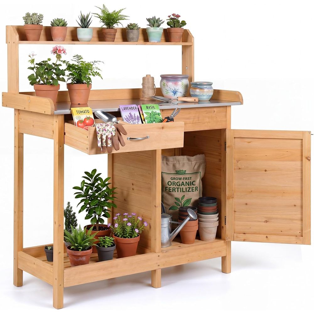 Outdoor Potting Bench Table Wo - Garden Bench Metal 评论和价格