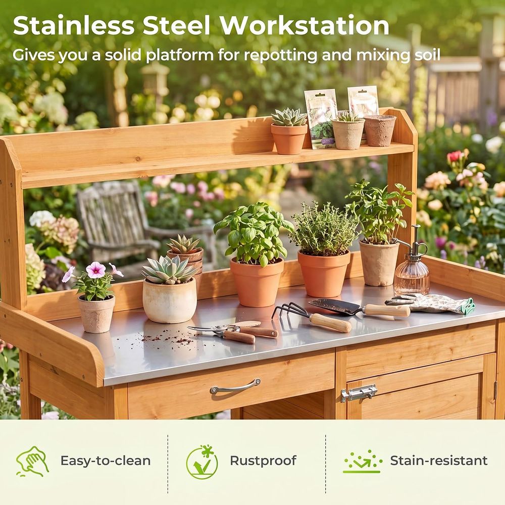 Outdoor Potting Bench Table Wo - Garden Bench Metal 评论和价格