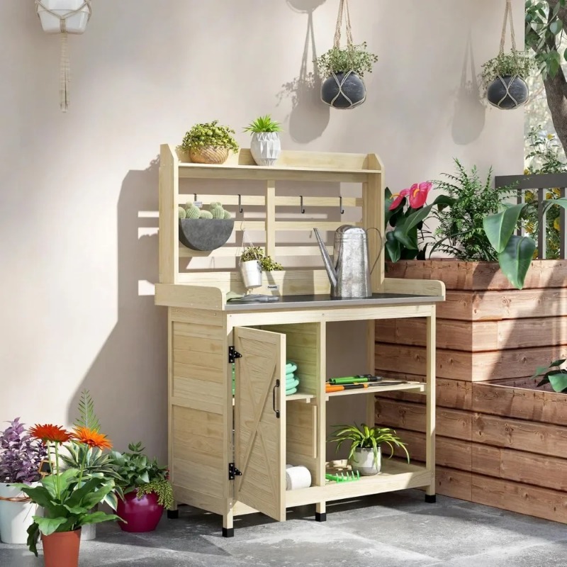 Garden Workstation with Storag - Garden Bench Metal 评论和价格